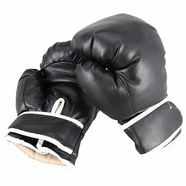 Professional Boxing Gloves Muay Thai Training Leather Sparring Punching - Black